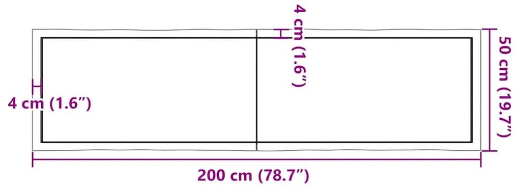 világosbarna kezelt tömör asztallap 200x50x(2-6) cm