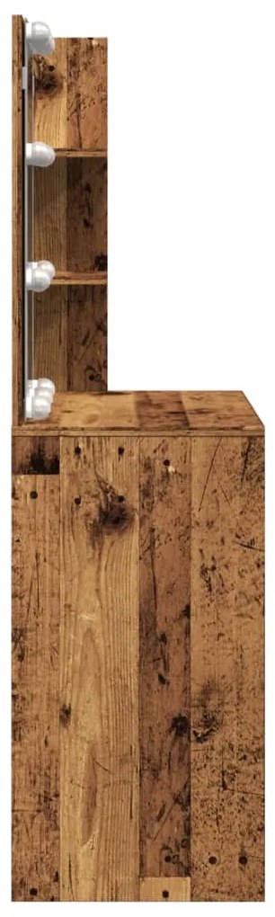 antik fa színű LED-es fésülködőasztal 60 x 40 x 140 cm