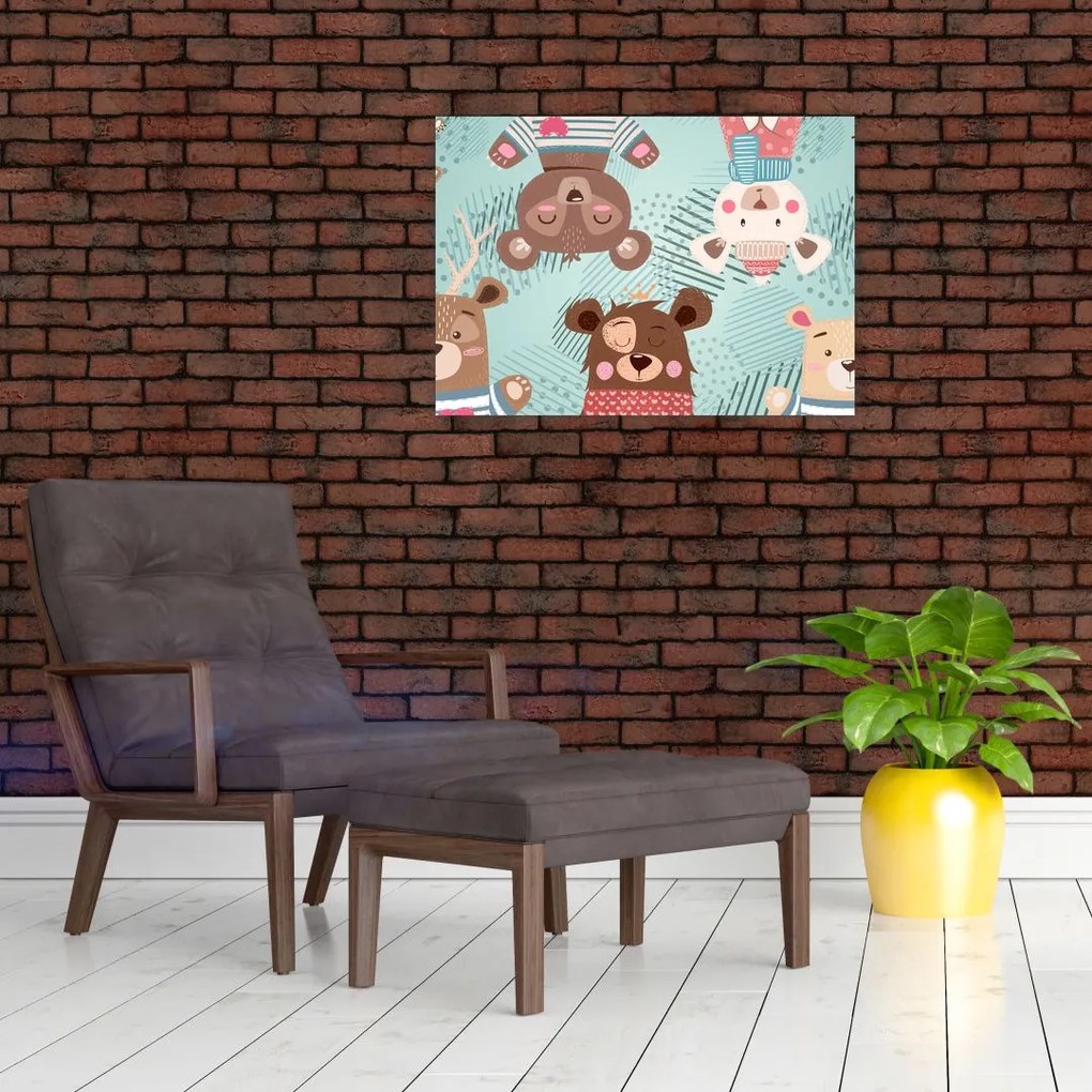 Kép - vidám mackók (üvegen) (70x50 cm)