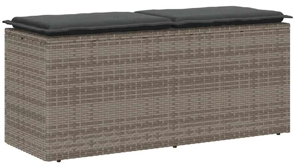 Szürke polyrattan kerti pad párnával 116 x 46 x 57 cm