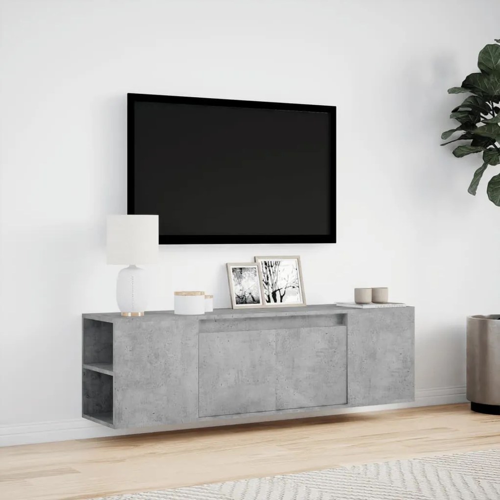 betonszürke falra szerelhető TV-szekrény LED-del 135x31x39,5 cm
