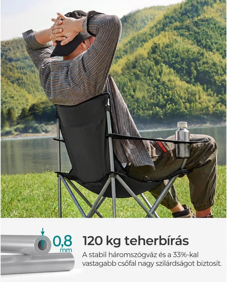 Összecsukható kempingszék 2 db-os, kültéri székek karfával és pohártartóval