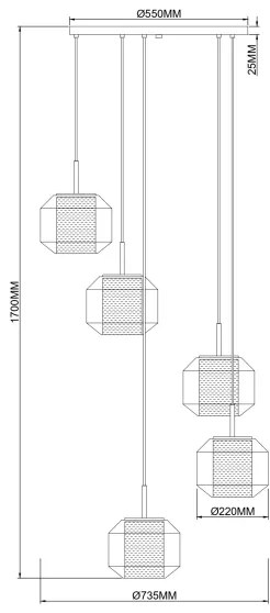 Zuma Line 003064-034743 - SOLIX kábeles függőlámpa 5xE27/25W/230V átm. 73 cm arany/fekete