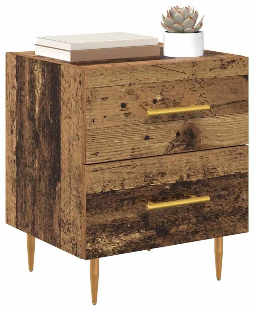 vidaXL Éjjeliszekrény fiókkal 2 pcs Öreg fa 40 x 35 x 47,5 cm Faanyag