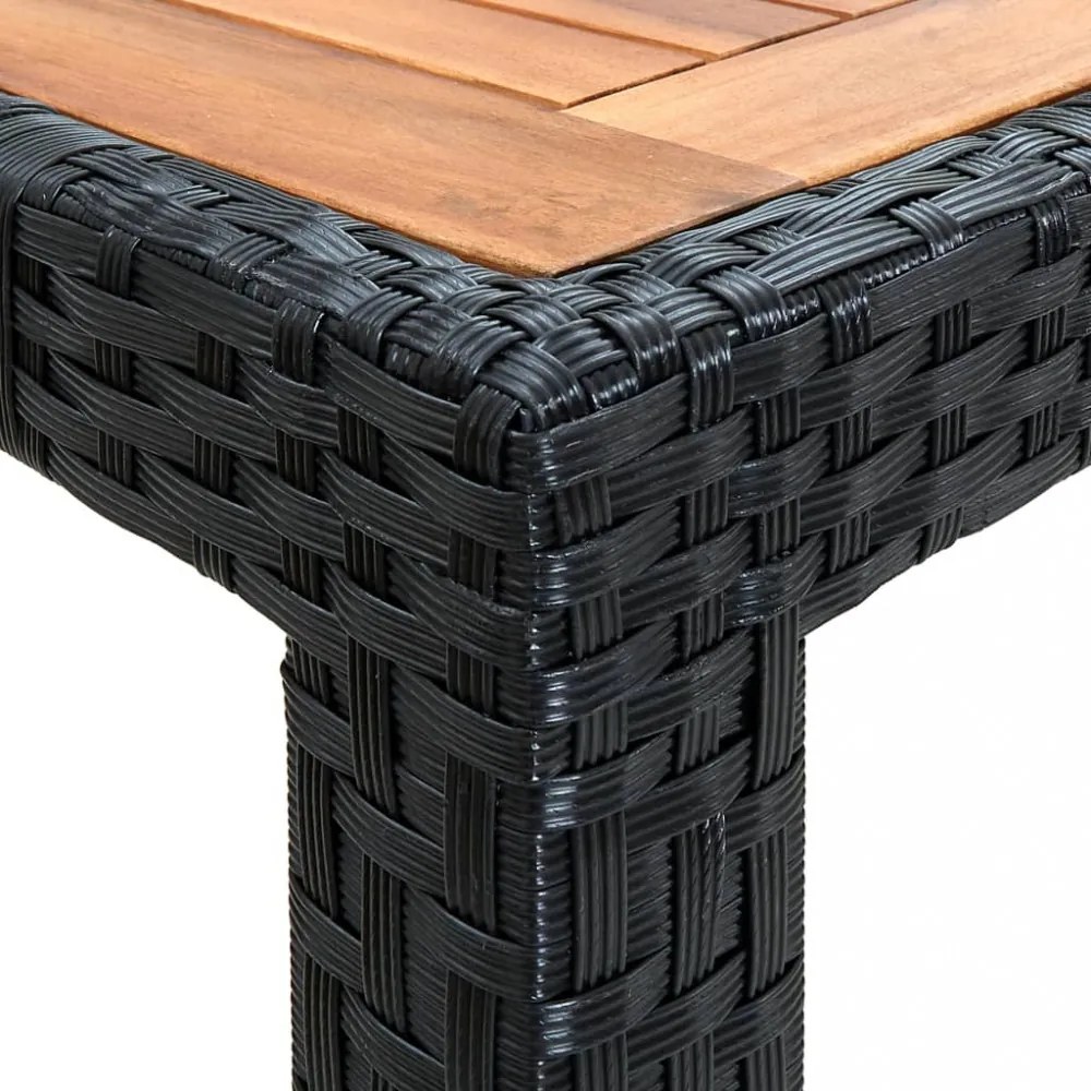 7 részes fekete kültéri polyrattan és akácfa étkezőszett