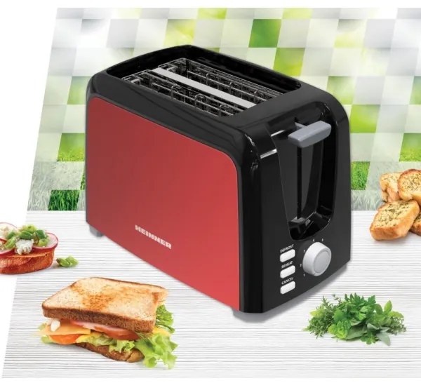 Heinner HTP-700BKRD - Két szeletes kenyérpirító 700 W/230 V piros/matt króm