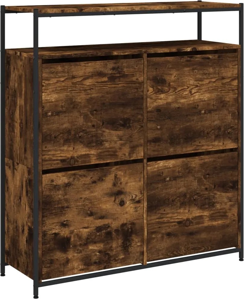 vidaXL füstös tölgy cipőszekrény 4 kihajtható fiókkal 100x34x112 cm