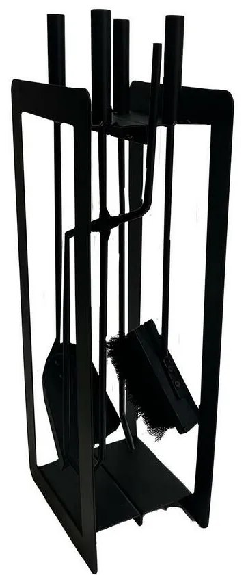 Kandallószerszám-készlet 60 cm, 4 részes,állvánnyal, fekete, fém
