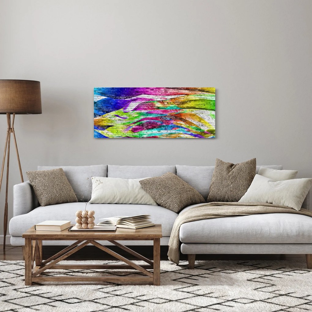 Kép - Téglafal színes lángokkal (120x50 cm)