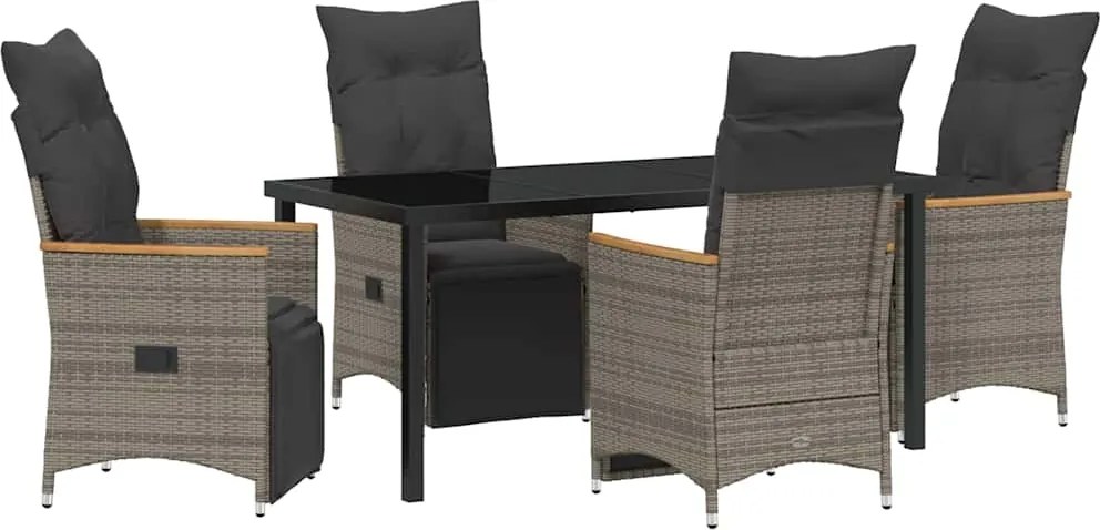 vidaXL Kert étkező szett párnával 5 pcs Szürke polirattan