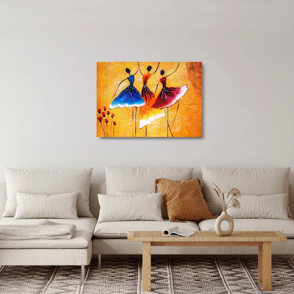 Kép - olajfestmény, balerinák (üvegen) (70x50 cm)