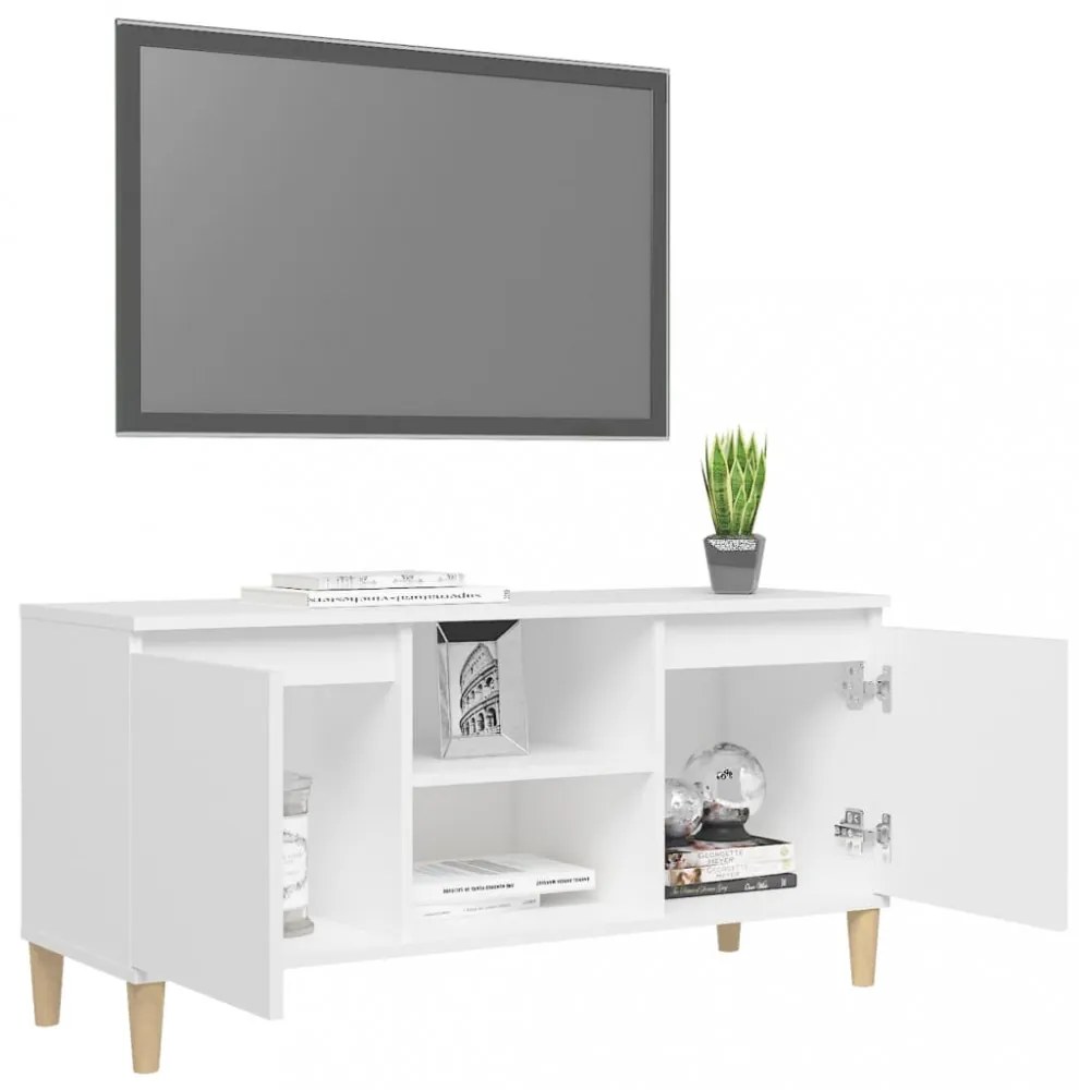 fehér TV-szekrény tömör falábakkal 103,5 x 35 x 50 cm