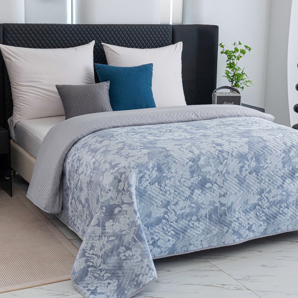 FLOWERS ágytakaró kék/szürke Méret: 200 x 220 cm