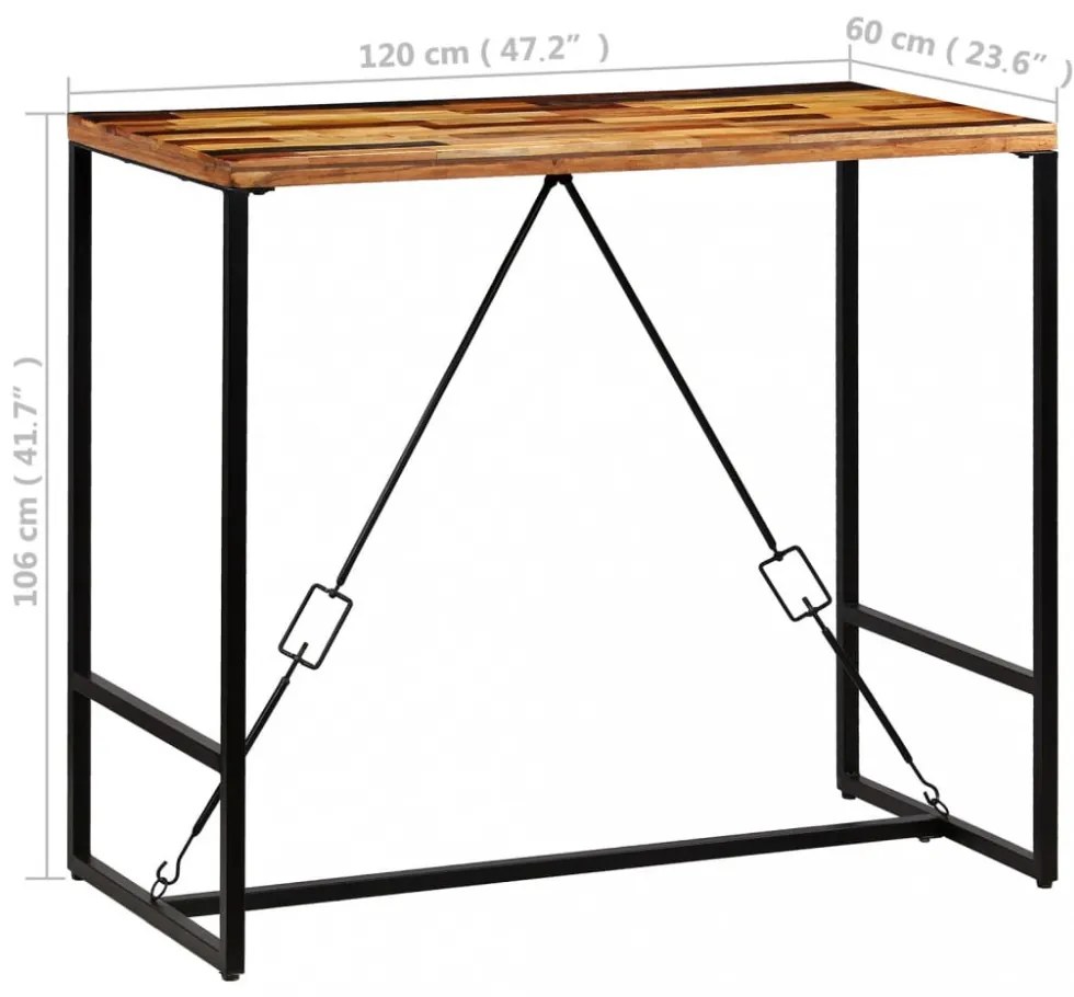újrahasznosított tömör fa bárasztal 120 x 60 x 106 cm