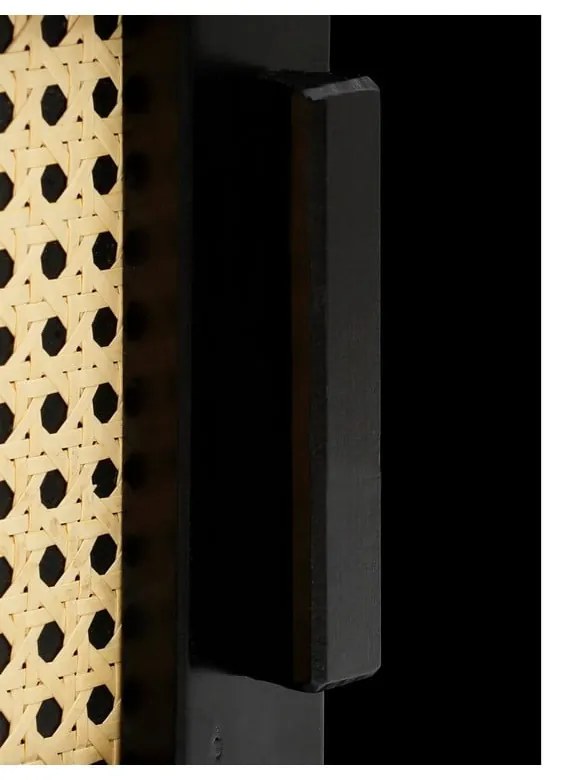 Jolene fekete borovi fenyő komód rattan ajtókkal, szélesség 90 cm - Støraa