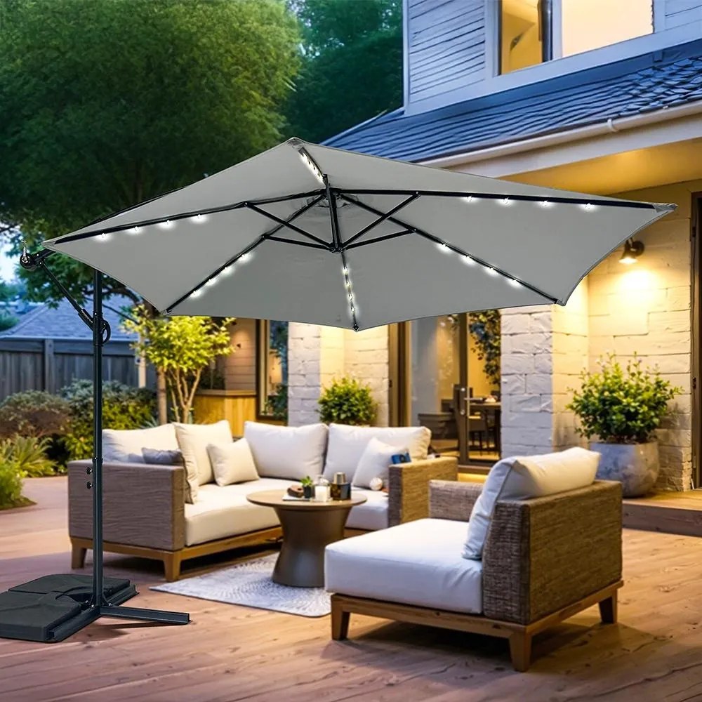 AVENBERG SUNNY LED 300 Nagy állítható napernyő, átmérő 3M, szürke