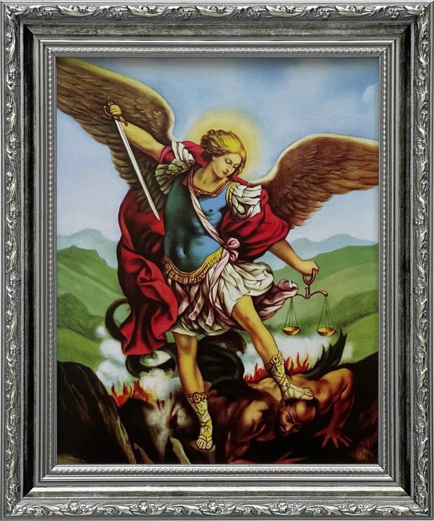 Vászonkép 31x26 Szent Mihály Arkangyal Ezüst Díszített Keret