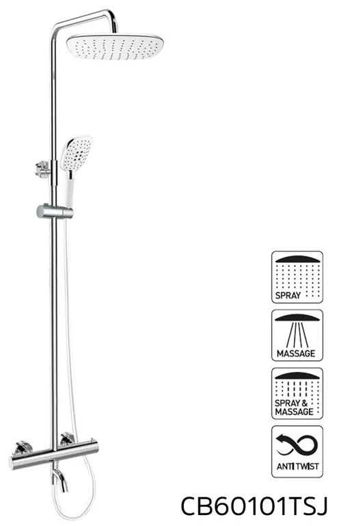 Mereo Mereo, termosztatikus fali kádcsaptelep tömlővel, kézi és tányéros négyzetzuhany vékony 200x200mm, MER-CB60101TSD