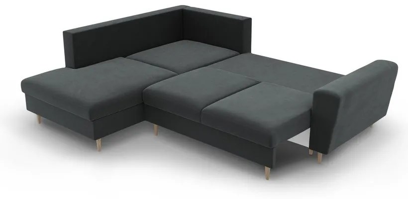 Sötétszürke bársony kinyitható tárolóhelyes sarokkanapé (bal oldali-L alakú) Kyoto – Cosmopolitan Design