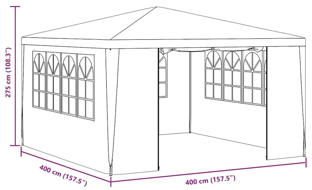 fehér rendezvénysátor oldalfalakkal 4 x 4 m 90 g/m²