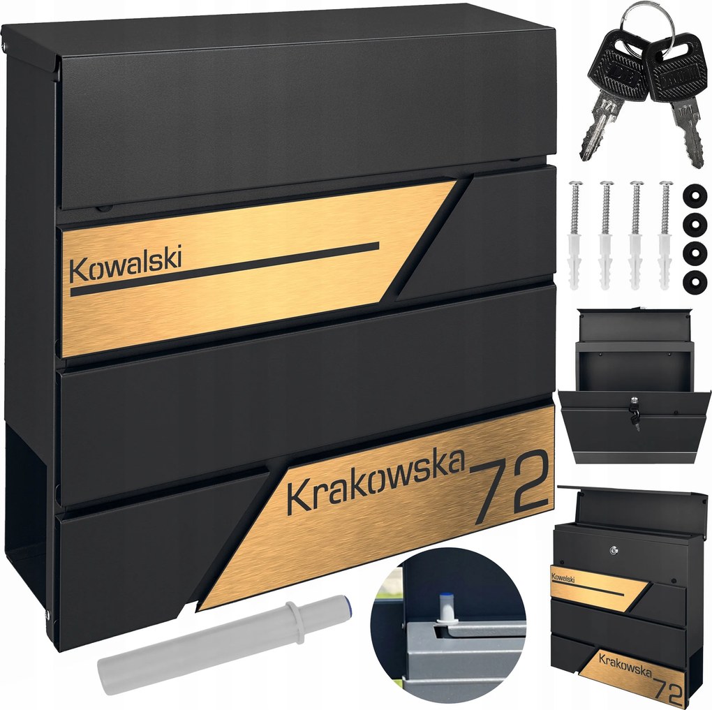 Fekete Postaláda És Újságok Arany Címtáblák Csendes Ház