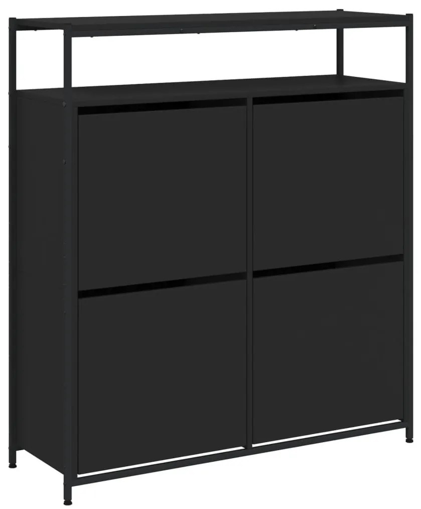 fekete cipőszekrény 4 kihajtható fiókkal 100 x 34 x 112 cm
