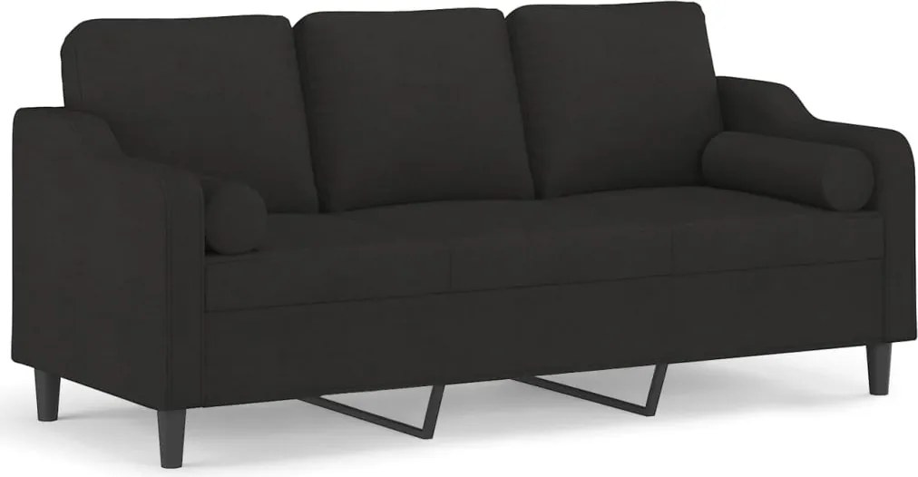 vidaXL 3 személyes fekete szövet kanapé díszpárnákkal 180 cm