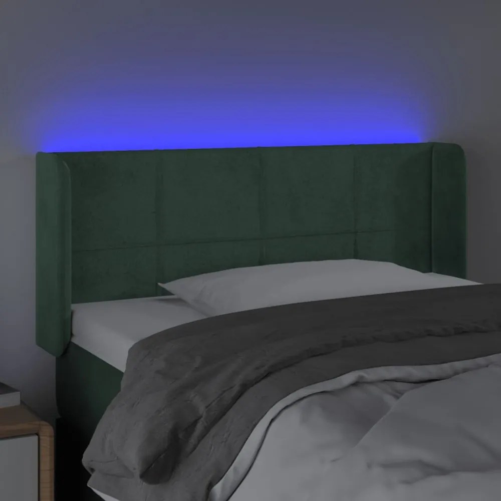 sötétzöld bársony LED-es fejtámla 83 x 16 x 78/88 cm