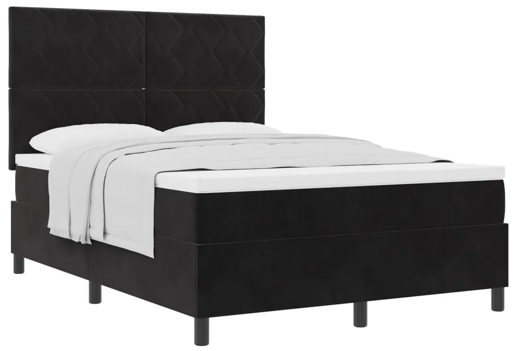 Boxspring Ágy Matraccal Fekete 140x190 cm Bársonyos