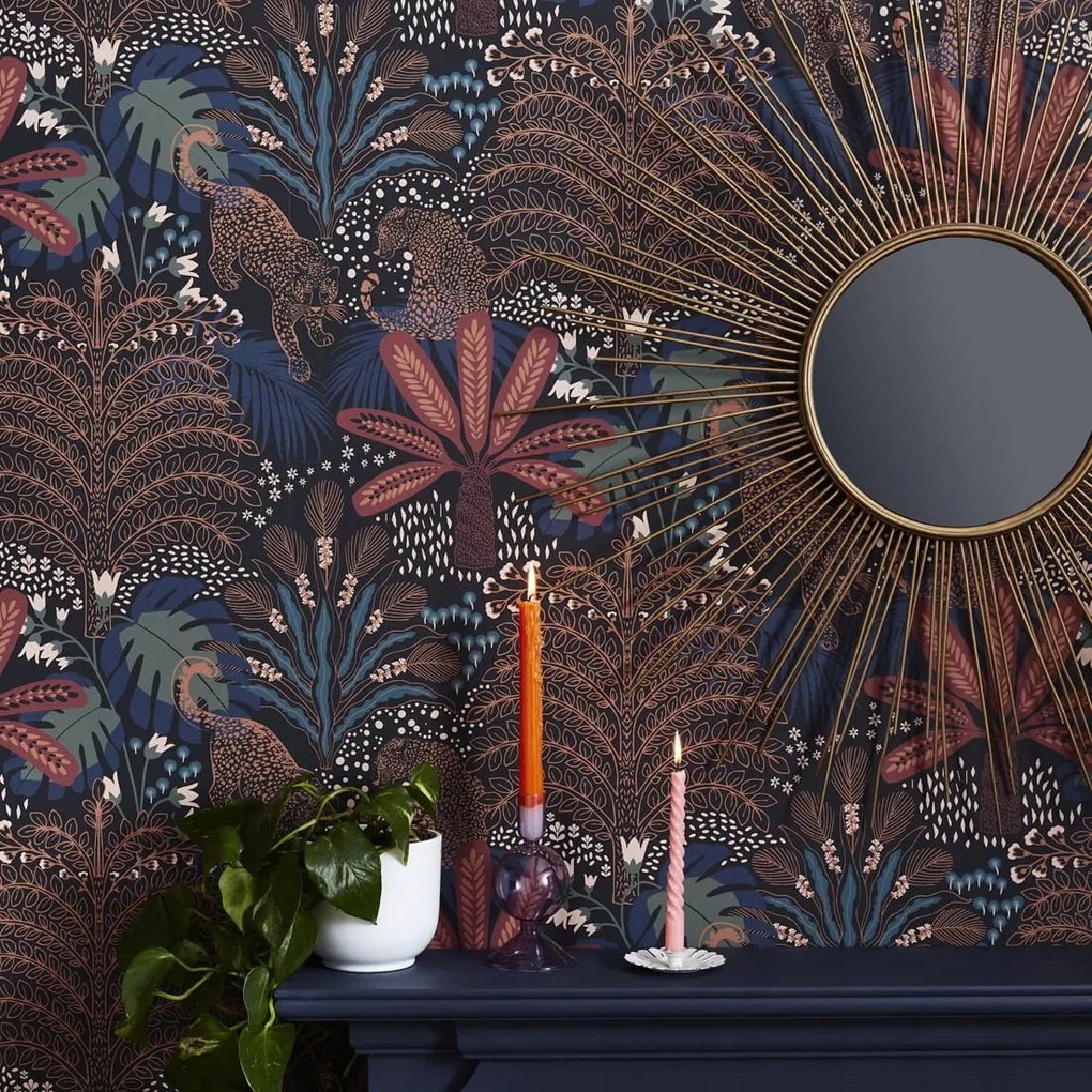 Tapéta A Szobába Állatok És Növények Szafari Fekete Háttér Flizelin Tapéta