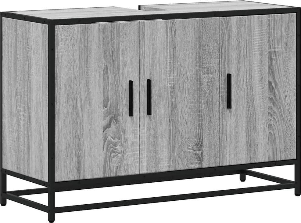 vidaXL szürke sonoma szerelt fa fürdőszobai mosdószekrény 90x33x60 cm