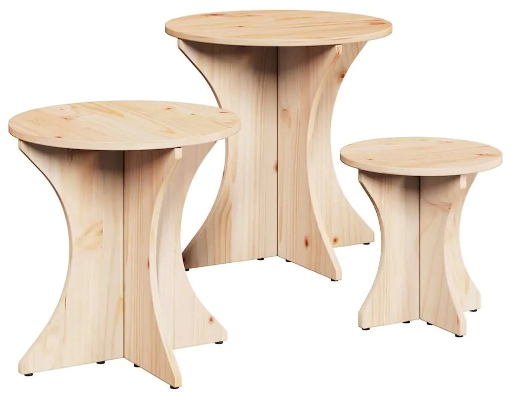 Dohányzóasztal 3 pcs Természetes 46 x 46 x 47 cm Tömör fenyőfa