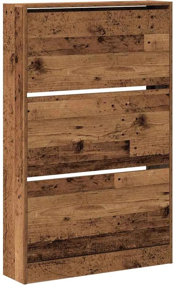 vidaXL Cipőszekrény polcokkal Öreg fa 80 x 21 x 125,5 cm Faanyag