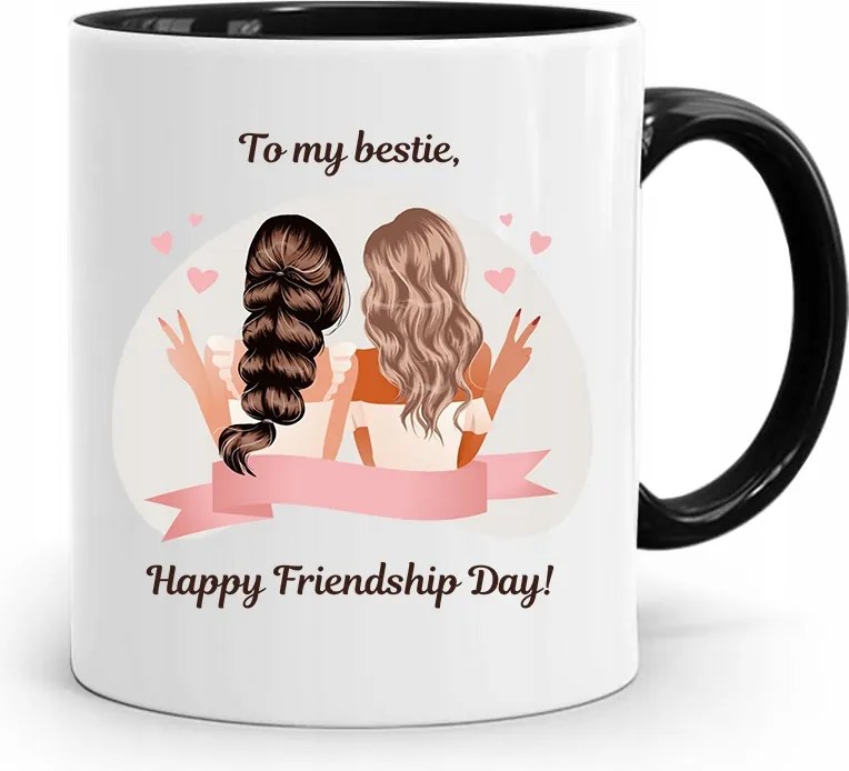 Fekete Bögre Barátnak Happy Friendship Day fényképes nyomtatással