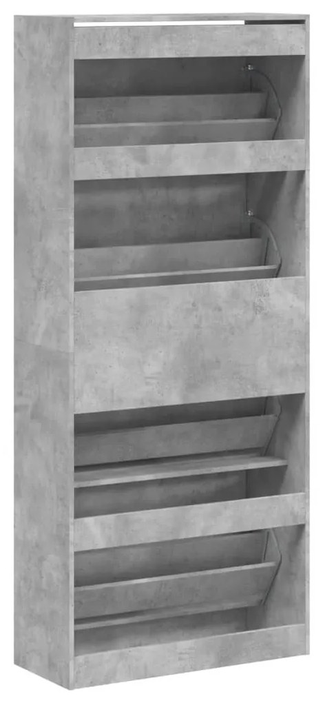 betonszürke cipőszekrény 4 kihajtható fiókkal 80x34x187,5 cm
