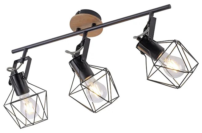 Ipari reflektor lámpa fekete fával, 3-lámpás - Sven