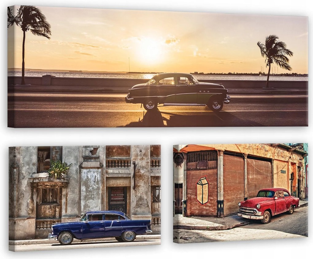 Vászonkép 80x55 Havanna Kuba klasszikus autók vintage retro naplemente