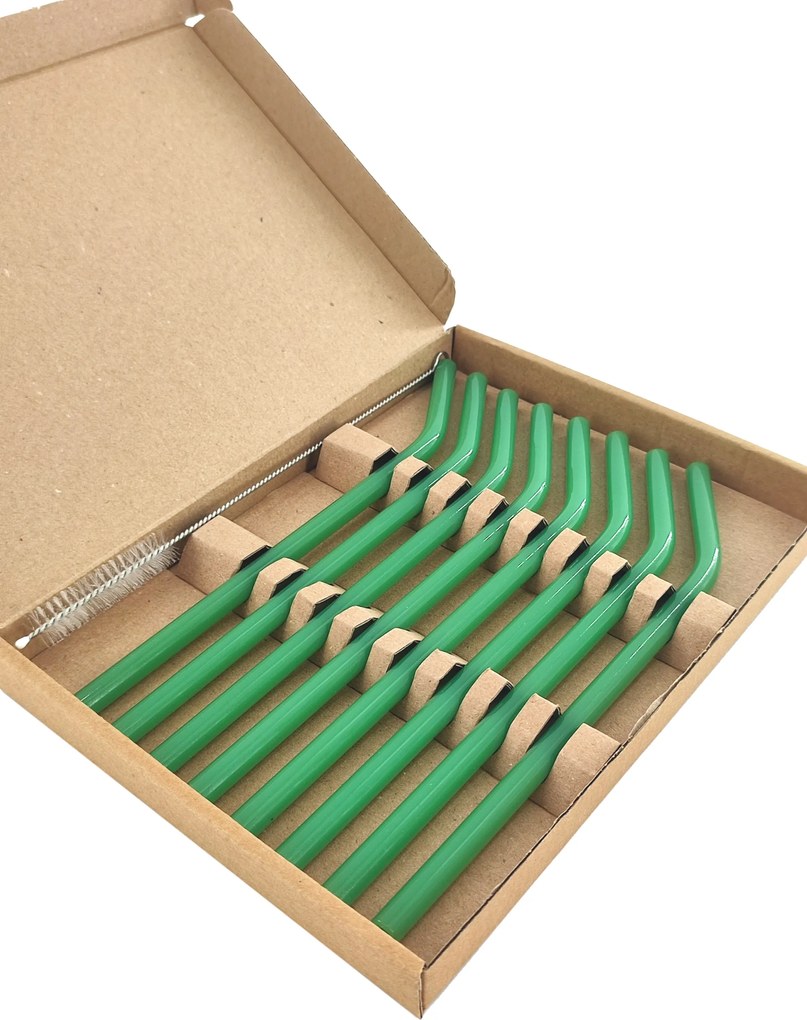 Szívószál üveg ivócső többfunkciós Eko 8db Zöld Tejhajlított