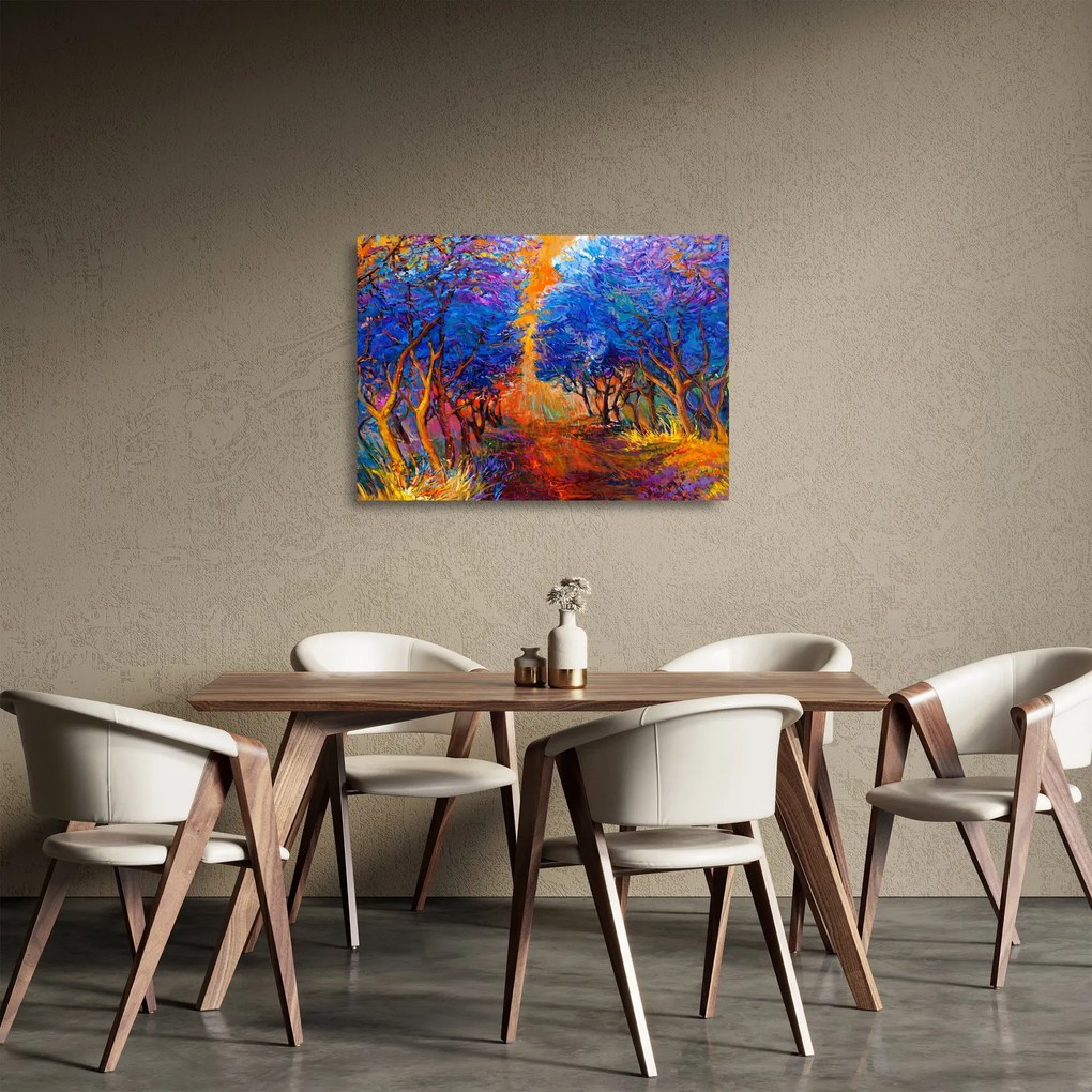 Kép - őszi fa koronák, modern impresszionizmus (üvegen) (70x50 cm)
