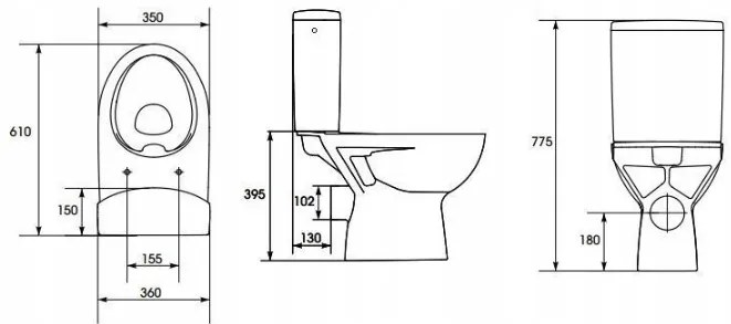 Cersanit Parva CleanOn, kombi WC öblítéssel 3 / 5l, vízszintes lefolyó, vízellátás oldalról és antibakteriális ülőke hőre keményedő, fehér, K27-063