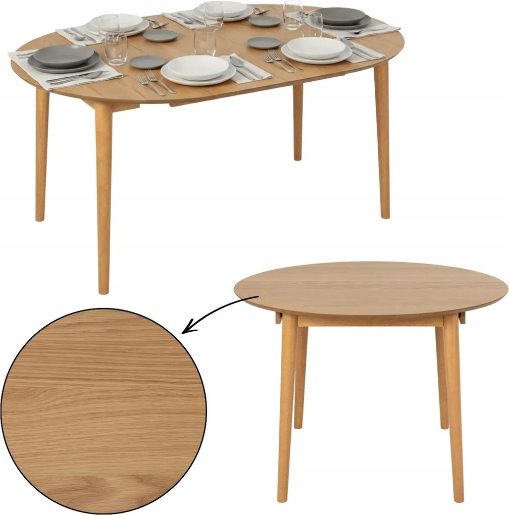 Összecsukható Étkezőasztal nappali asztal kerek 154x75cm furnér tölgy