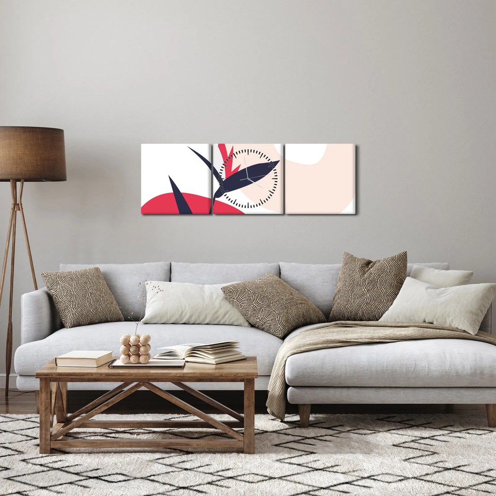 Kép - Rózsaszín virágos absztrakció N⁰1 (órával) (90x30 cm)