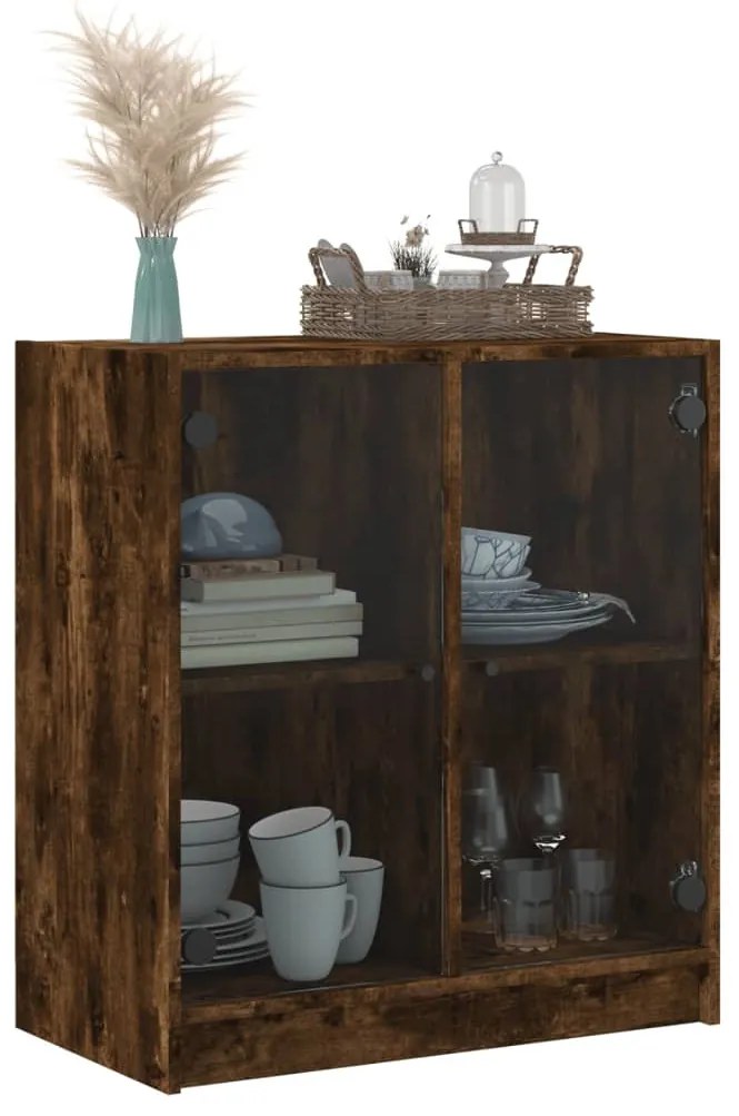 füstös tölgy színű kisszekrény üvegajtókkal 68 x 37 x 75,5 cm