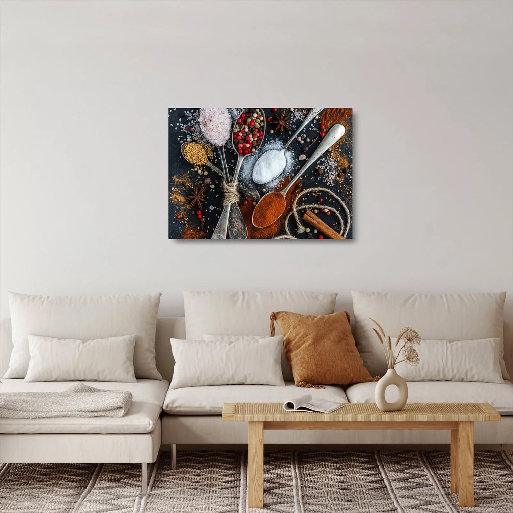 Egy kanál képe fűszerekkel (üvegen) (70x50 cm)