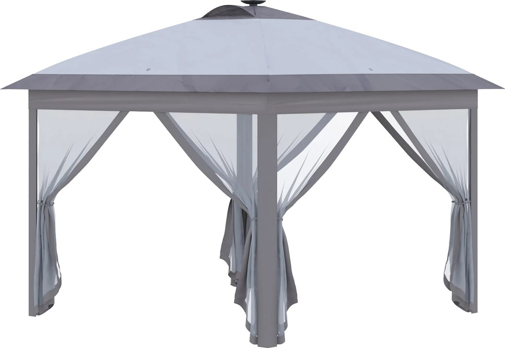 Outsunny 3,3 x 3,3 m Összecsukható Pavilon LED világítással, USB Töltőport Pop-Up Pavilon Rácsos Oldalfalakkal, Napsütés Védelemmel ellátott Kerti Pav