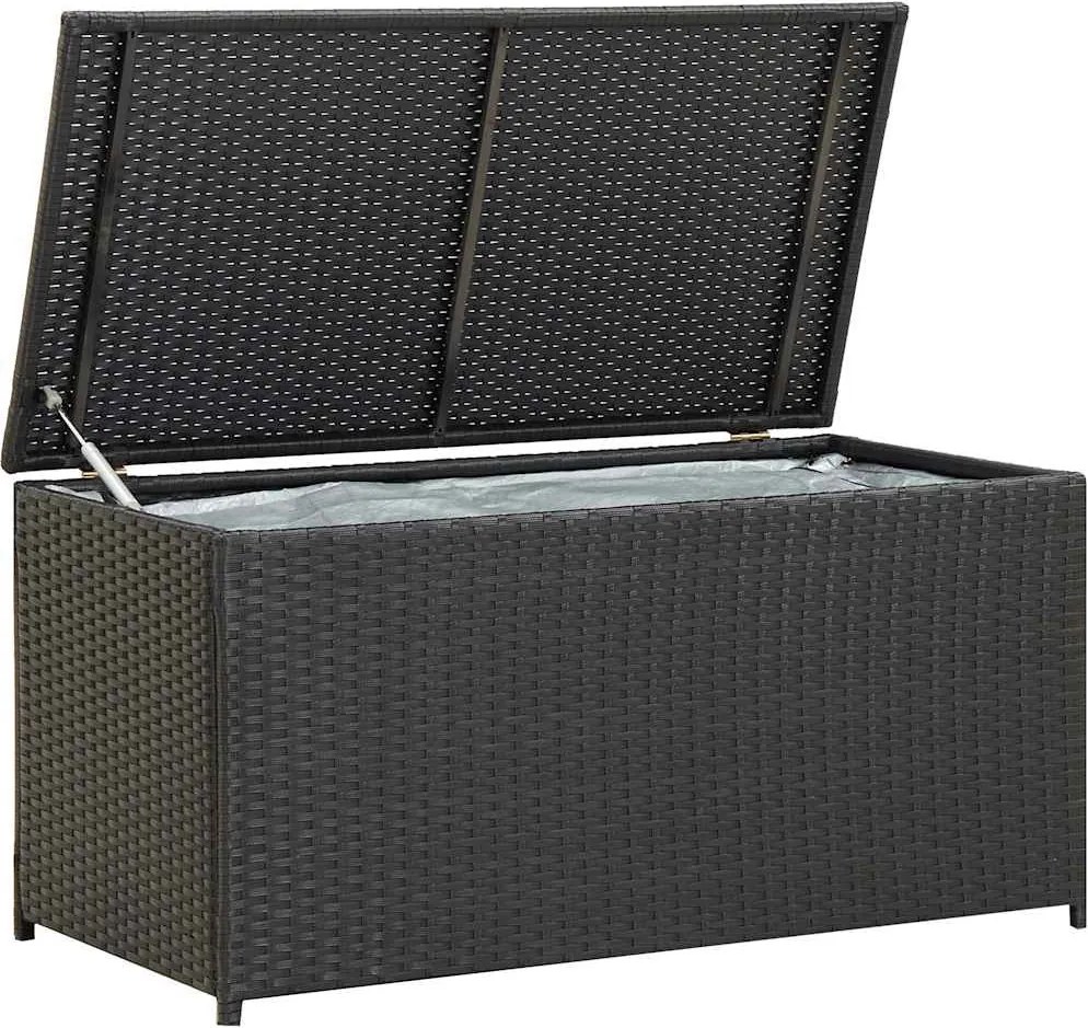 Fekete Polyrattan Kerti Tárolóláda 100 X 50 X 50 Cm