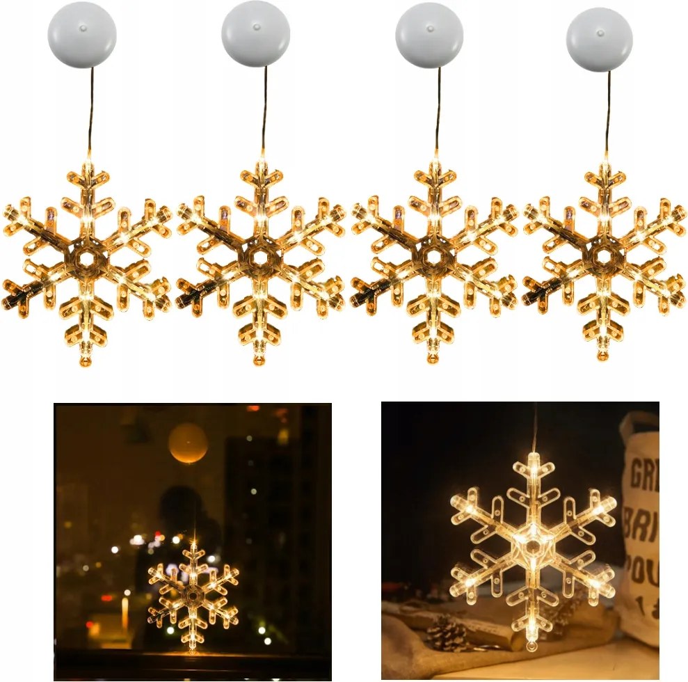 Karácsonyi dekorációs LED-es tapadókorongos fény, ünnepi dekorációs lámpák, 4 darab