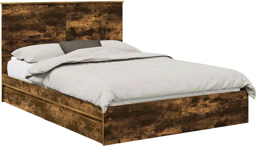 vidaXL Tárolós Ágy fejtámlával Füstölt tölgy 160 x 200 cm Faanyag