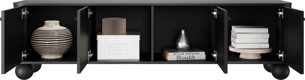 Vesper 4D TV-szekrény 187 cm - fekete, fekete fogantyúkkal, gömb lábakkal