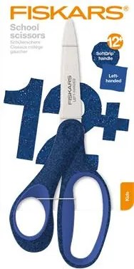 Olló, iskolai, 18 cm, balkezes, FISKARS, csillámos kék (IF1067862)
